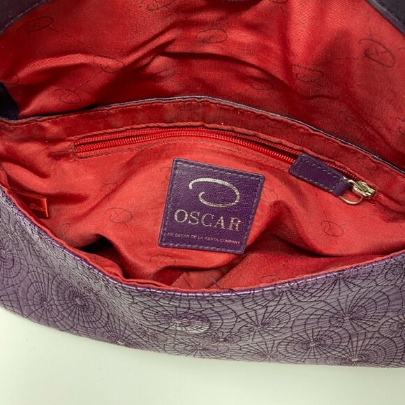 Oscar de la Renta Purple Leather Embossed Spiderweb Flap Shoulder Bag - Picture 2 of 8